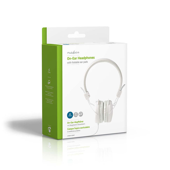 Nedis On-Ear Wired Headphones - 3.5 mm - Cable length: 1.20 m - White, 