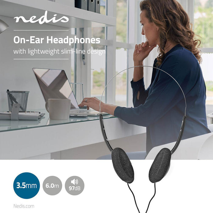 Nedis On-Ear Wired Headphones - 3.5 mm - Cable length: 6.00 m - Black, 