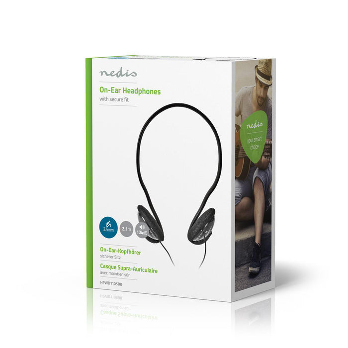 Nedis On-Ear Wired Headphones - 3.5 mm - Cable length: 2.10 m - Black, 