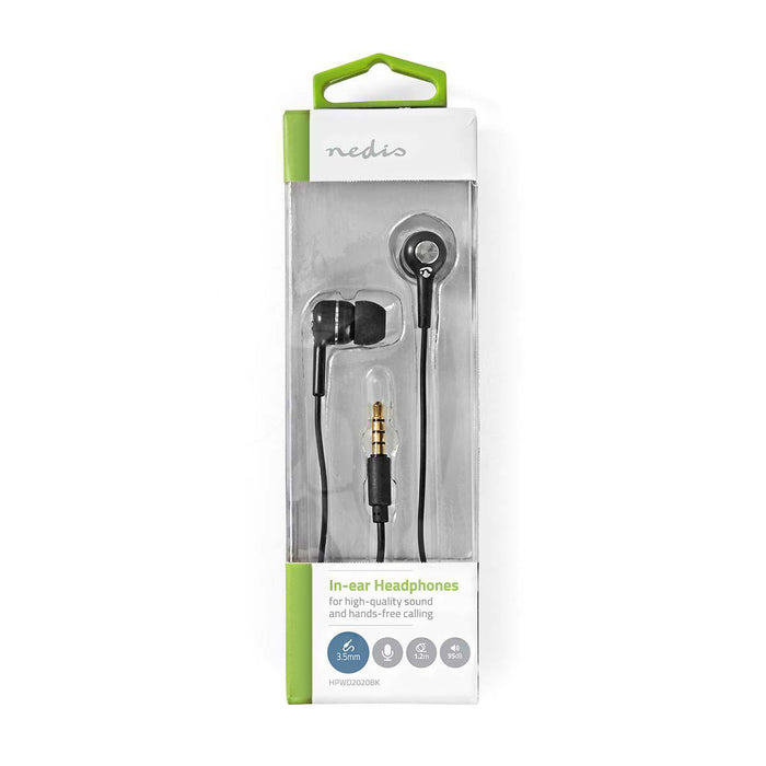 Nedis Wired Earphones - 3.5 mm, Cable length: 1.20 m, Built-in microphone, Volume control - Black / Silver