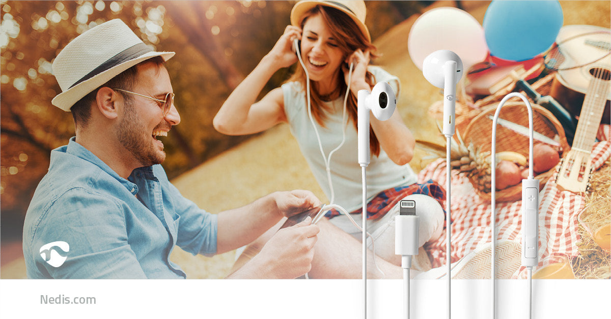 Nedis Wired Earphones - Lightning, Cable length: 1.20 m, Built-in microphone, Volume control - White