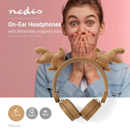 Nedis On-Ear Wired Headphones - 3.5 mm, Cable length: 1.20 m, 85 dB, 85 dB - Brown