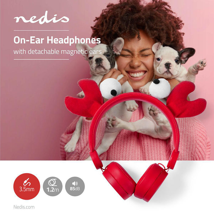 Nedis On-Ear Wired Headphones - 3.5 mm, Cable length: 1.20 m, 85 dB, 85 dB - Red