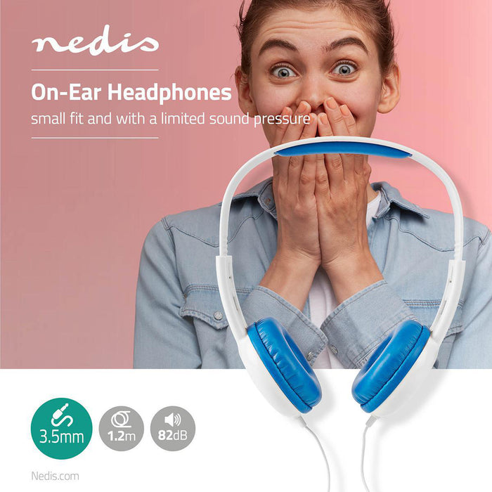 Nedis On-Ear Wired Headphones - 3.5 mm, Cable length: 1.20 m, 82 dB, 82 dB - Blue