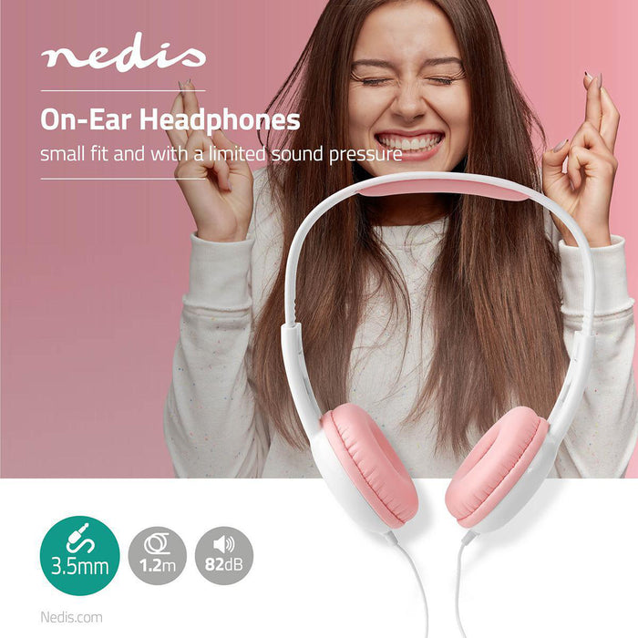 Nedis On-Ear Wired Headphones - 3.5 mm, Cable length: 1.20 m, 82 dB, 82 dB - Pink