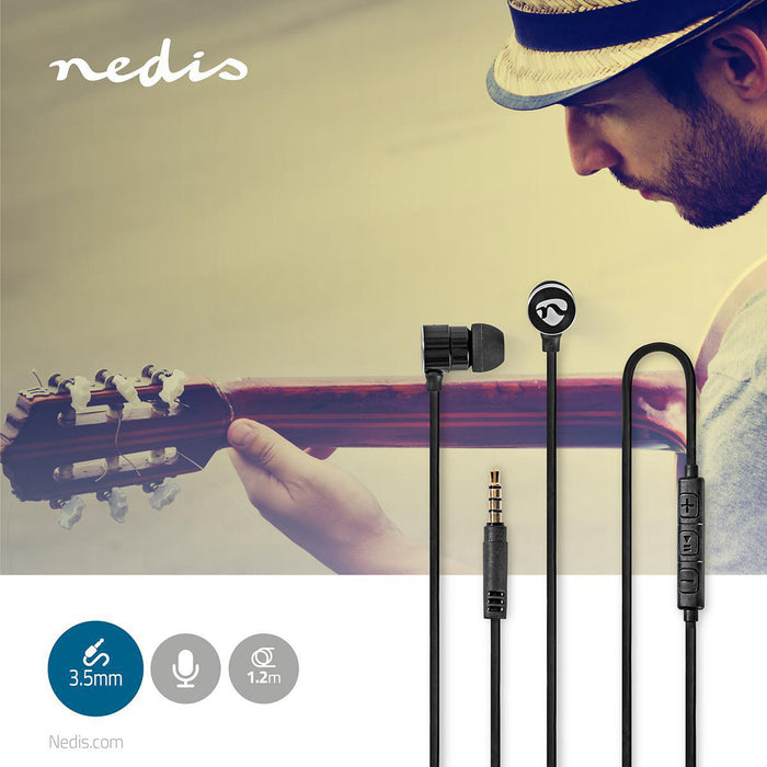 Nedis Wired Earphones - 3.5 mm, Cable length: 1.20 m, Built-in microphone, Volume control - Black / Silver