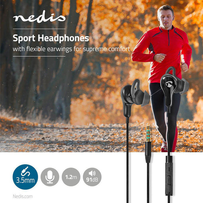 Nedis Wired Earphones - 3.5 mm, Cable length: 1.20 m, Built-in microphone, Ear wings - Black