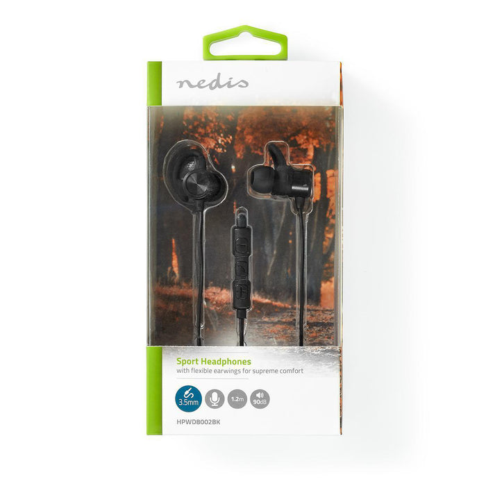 Nedis Wired Earphones - 3.5 mm, Cable length: 1.20 m, Built-in microphone, Ear wings - Black