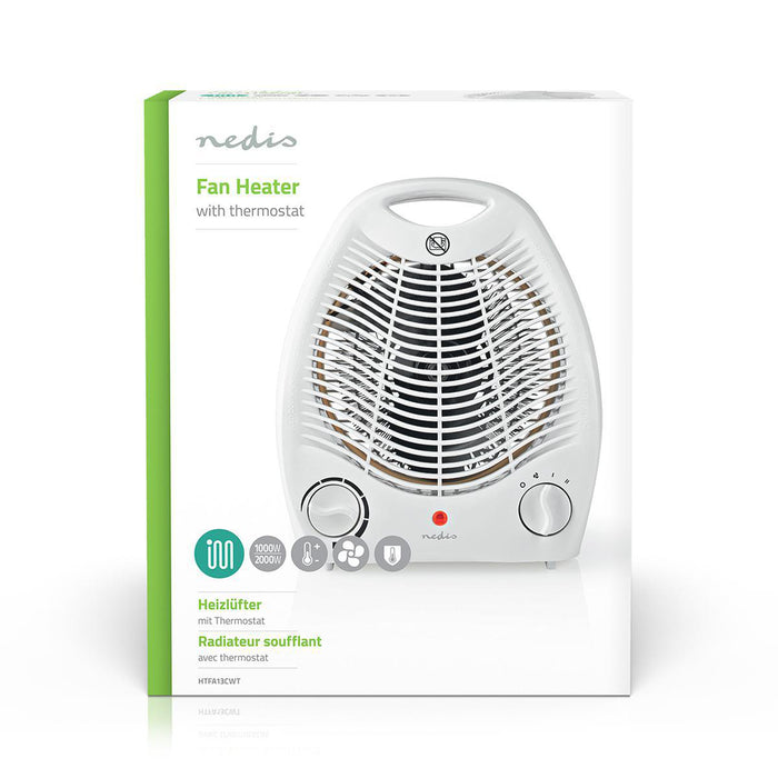 Nedis Fan Heater - 1000 / 2000 W, Adjustable thermostat, 2 Heat Settings, Fall over protection - White