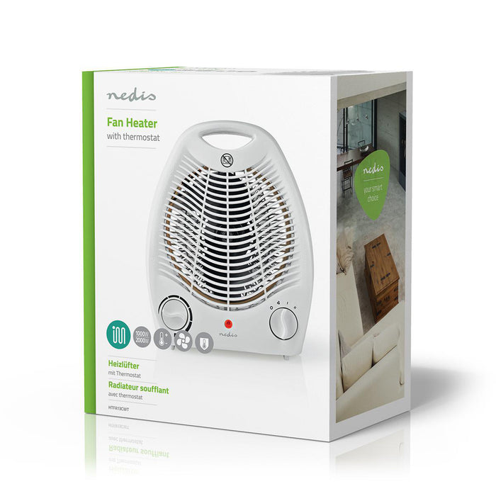 Nedis Fan Heater - 1000 / 2000 W, Adjustable thermostat, 2 Heat Settings, Fall over protection - White