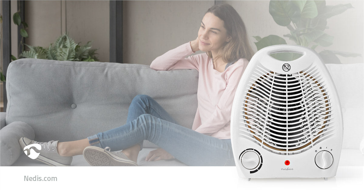 Nedis Fan Heater - 1000 / 2000 W, Adjustable thermostat, 2 Heat Settings, Fall over protection - White