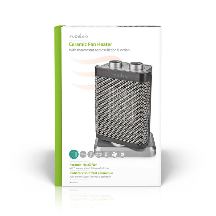 Nedis Ceramic PTC Fan Heater - 1000 / 1500 W, 2 Heat Modes, Adjustable thermostat, Overheating protection - Fall over protection