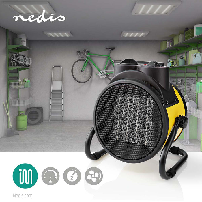 Nedis Industrial Fan Heater - 1000 / 2000 W, Adjustable thermostat, 2 Heat Settings, Integrated handle(s) - Yellow