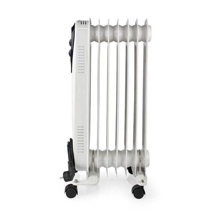 Nedis Mobile Oil Radiator - 600 / 900 / 1500 W, 7 Fins, Adjustable thermostat, Fall over protection - White