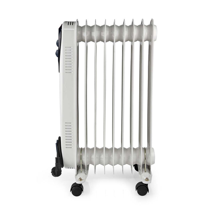 Nedis Mobile Oil Radiator - 800 / 1200 / 2000 W, 9 Fins, Adjustable thermostat, Fall over protection - White