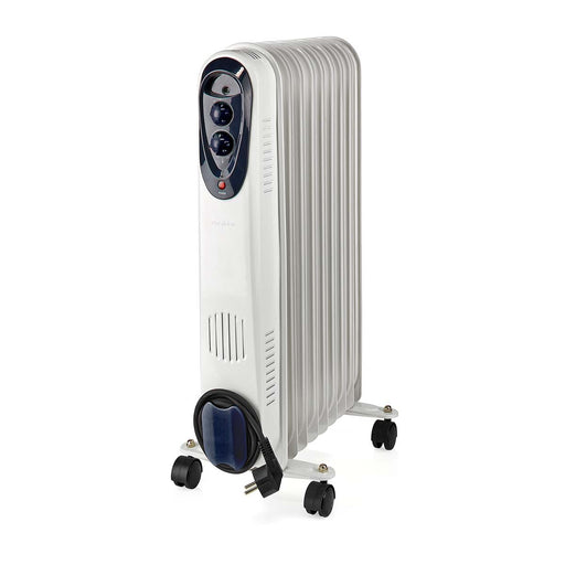 Nedis Mobile Oil Radiator - 800 / 1200 / 2000 W, 9 Fins, Adjustable thermostat, Fall over protection - White