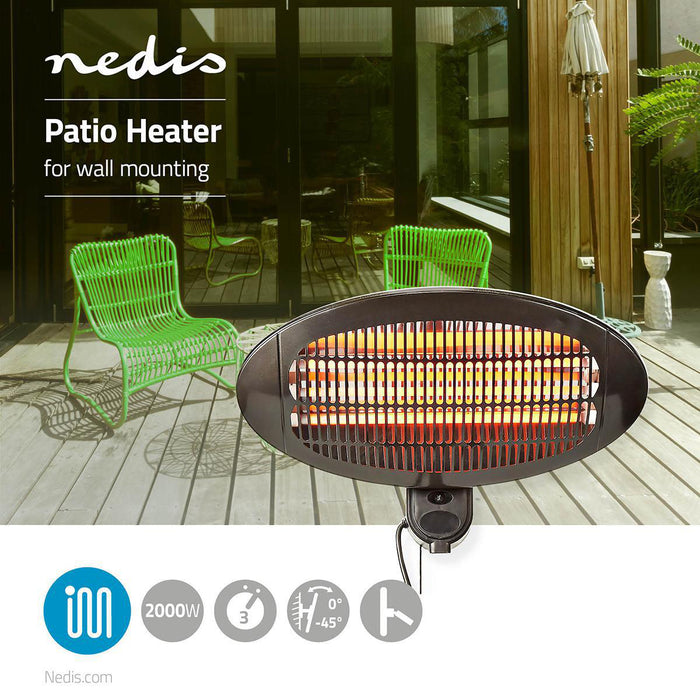 Nedis Patio Heater - 2000 W, 3 Heat Settings, Wall mountable, IP34 - Black