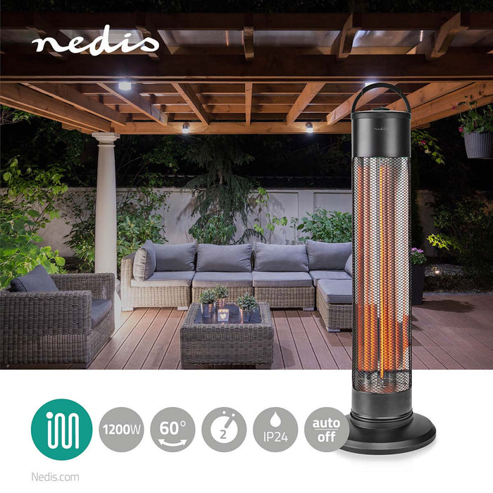 Nedis Patio Heater - 1200 W, 2 Heat Settings, Fall over protection, IP24 - Black