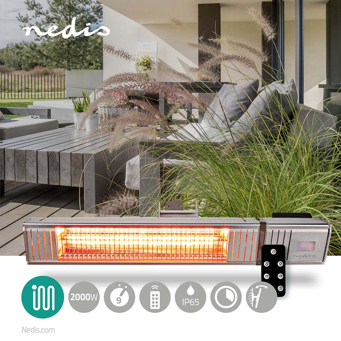 Nedis Patio Heater - 2000 W, 9 Heat Settings, Wall mountable, IP65 - Aluminium