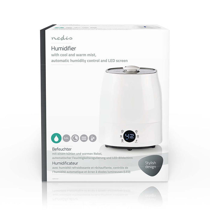 Nedis Air Humidifier - 110 W, With Cool and Warm Mist, 5.5 l, Suitable for space up to: 50 m² - Grey / White