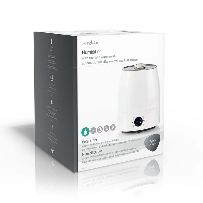 Nedis Air Humidifier - 110 W, With Cool and Warm Mist, 5.5 l, Suitable for space up to: 50 m² - Grey / White