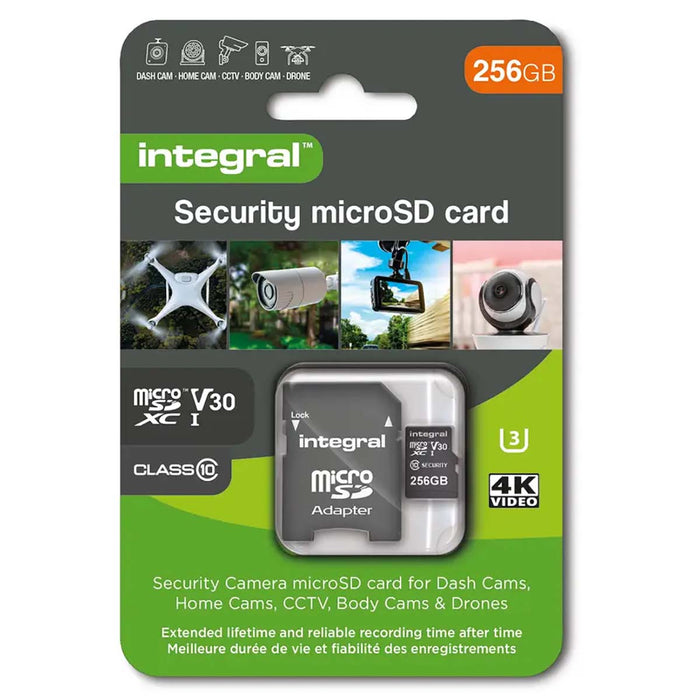 Integral 256 GB Security Camera microSD card for Dash Cams, Home Cams, CCTV, Body Cams & Drones