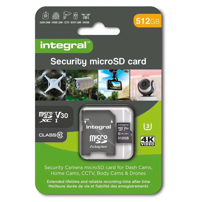 Integral 512 GB Security Camera microSD card for Dash Cams, Home Cams, CCTV, Body Cams & Drones