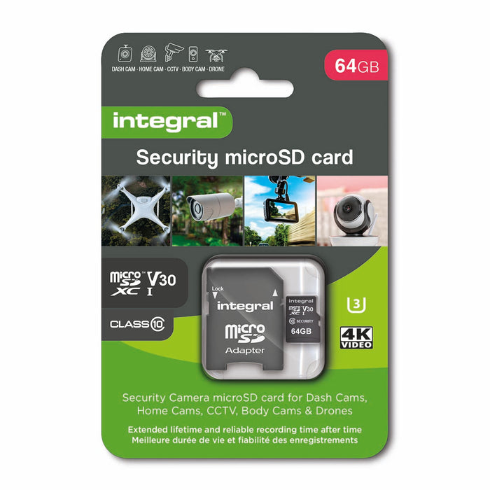 Integral 64 GB Security Camera microSD card for Dash Cams, Home Cams, CCTV, Body Cams & Drones