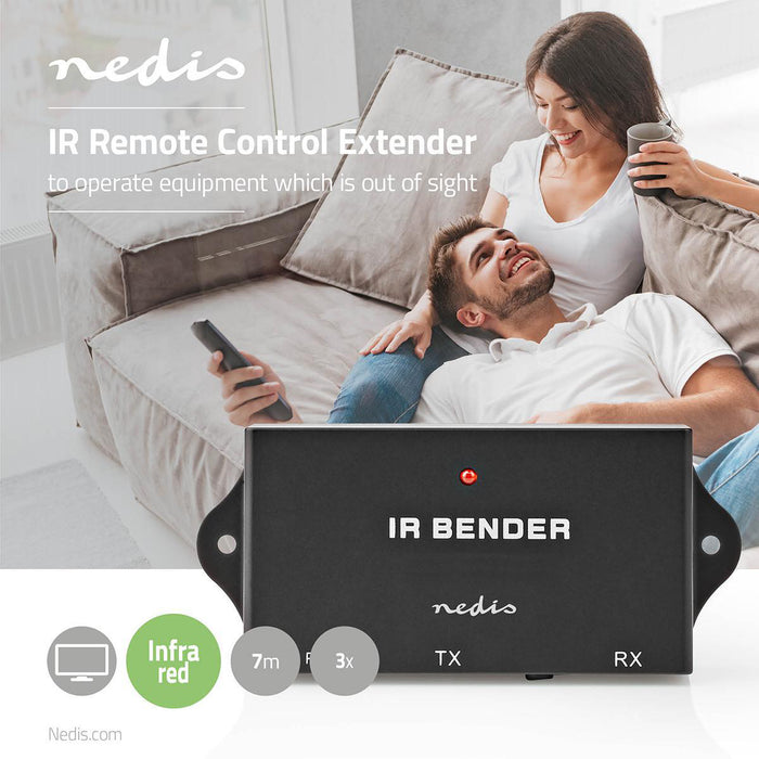 Nedis IR Remote Control Extender - Signal range: 7.0 m, 3 Devices, ABS, ABS - Black