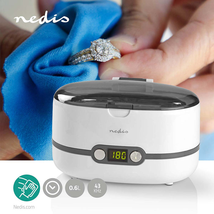 Nedis Ultrasonic Jewellery Cleaner - Mains Powered, 230 V AC 50 Hz, Euro / Type-C (CEE 7/16), White - Plastic