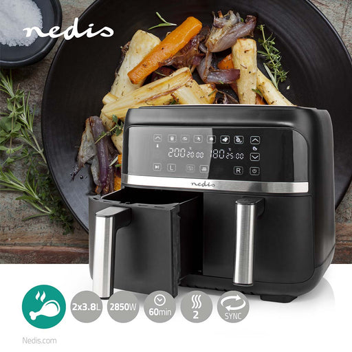 Nedis Hot Air Fryer - 2x3.8 l, Timer: 60 min, Digital, Digital - Black