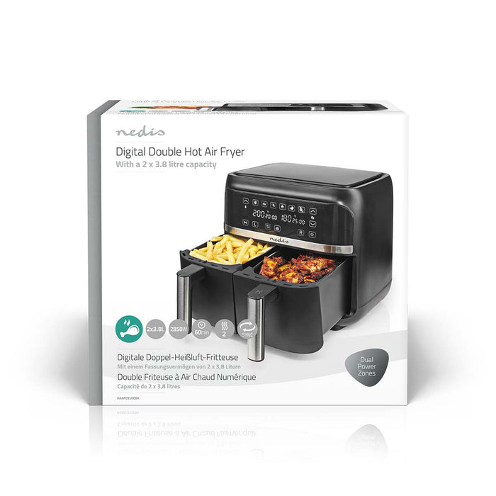 Nedis Hot Air Fryer - 2x3.8 l, Timer: 60 min, Digital, Digital - Black