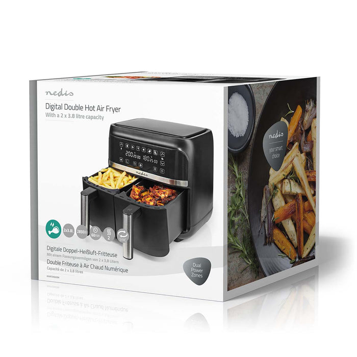 Nedis Hot Air Fryer - 2x3.8 l, Timer: 60 min, Digital, Digital - Black