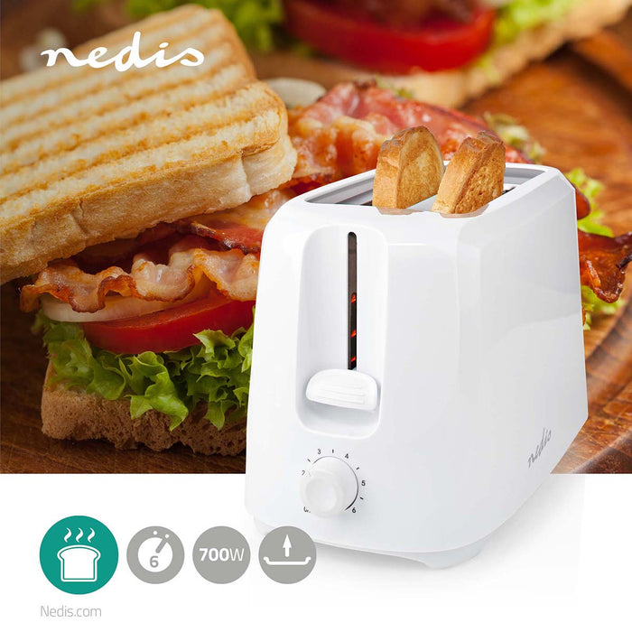 Nedis Toaster - 2 Slots - Browning levels: 6 - White, 