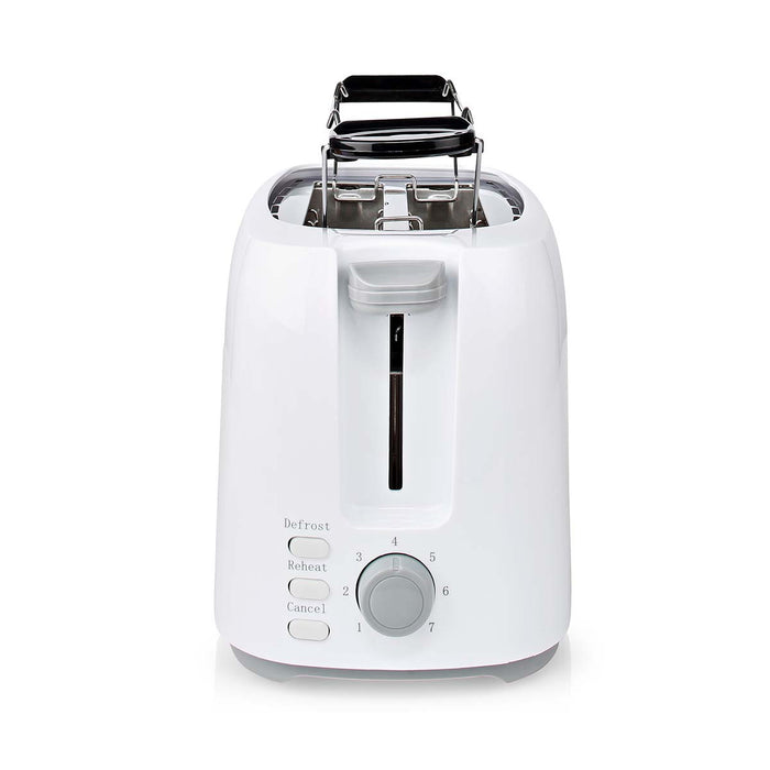 Nedis Toaster - 2 Slots, Browning levels: 7, Defrost feature, Bun rack - White