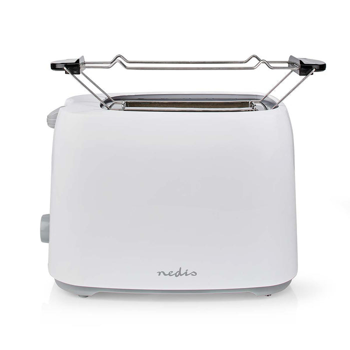 Nedis Toaster - 2 Slots, Browning levels: 7, Defrost feature, Bun rack - White