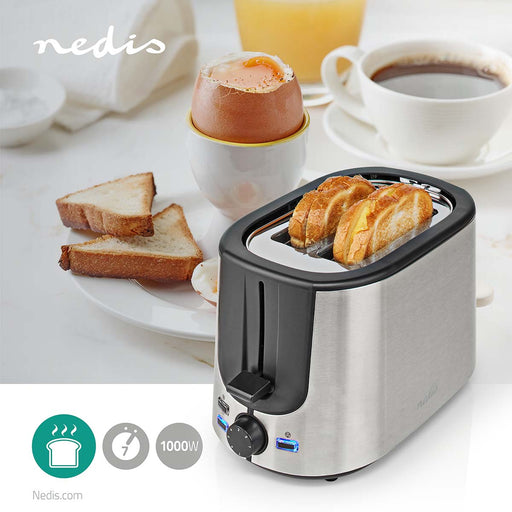 Nedis Toaster - Stainless Steel Series, 2 Slots, Browning levels: 7, Bun rack - Aluminium