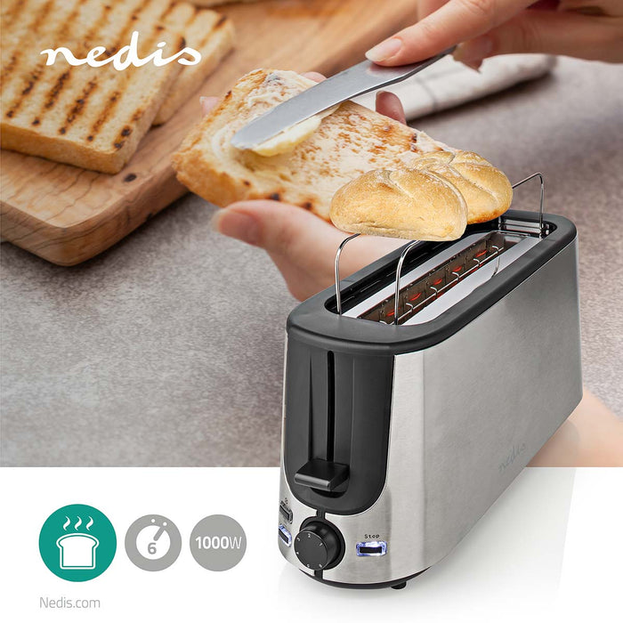 Nedis Toaster - Stainless Steel Series, 1 Slot, Browning levels: 6, Bun rack - Aluminium