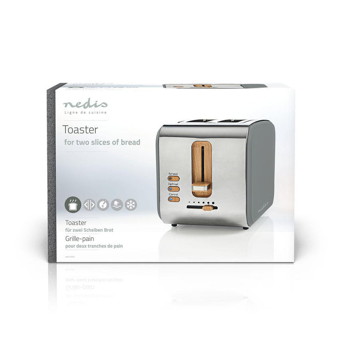 Nedis Toaster - Soft Touch Series, 2 Slots, Browning levels: 6, Defrost feature - Grey