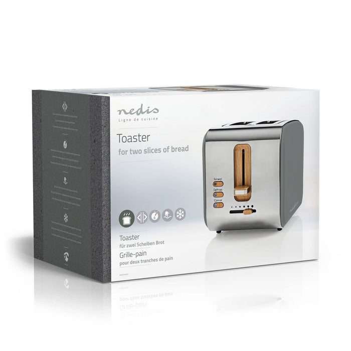 Nedis Toaster - Soft Touch Series, 2 Slots, Browning levels: 6, Defrost feature - Grey