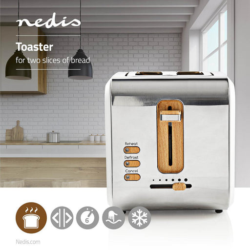 Nedis Toaster - Soft Touch Series, 2 Slots, Browning levels: 6, Defrost feature - White