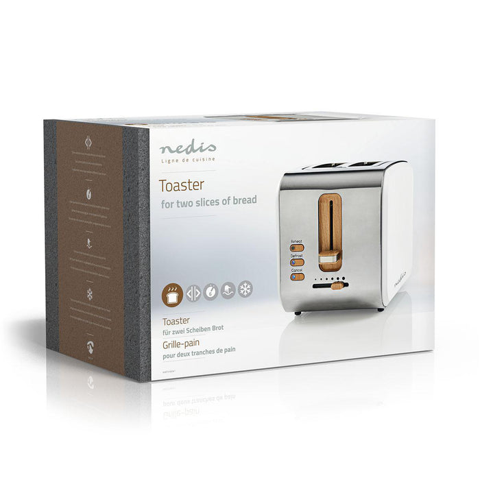 Nedis Toaster - Soft Touch Series, 2 Slots, Browning levels: 6, Defrost feature - White