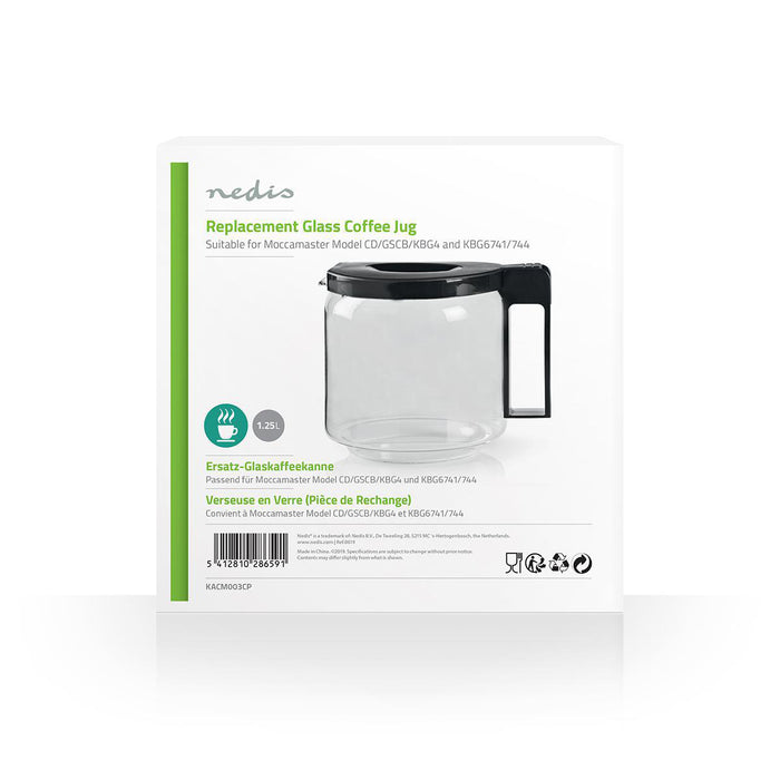 Nedis Glass Coffee Jug - Compatible with: Moccamaster CD / GCS / KBG / Excellent 10SN - 1.25 l - Black, 