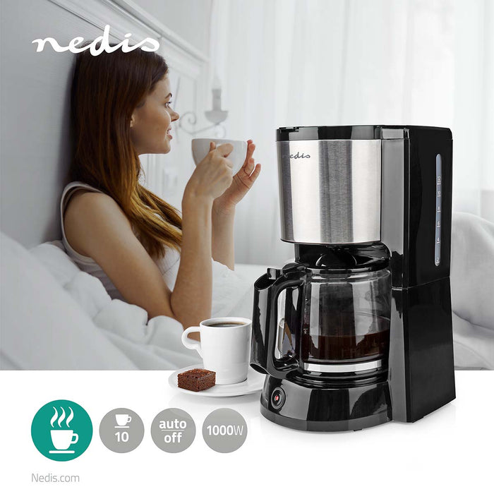 Nedis Coffee Maker - Filter Coffee, 1.5 l, 12 Cups, Keep warm feature - Black / Silver