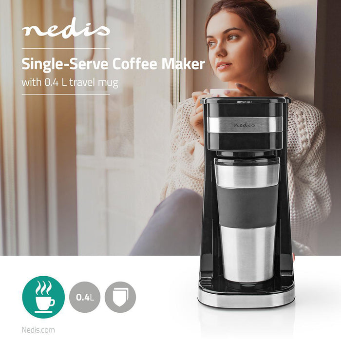 Nedis Coffee Maker - Filter Coffee, 0.4 l, 1 Cups, 1 Cups - Black / Silver