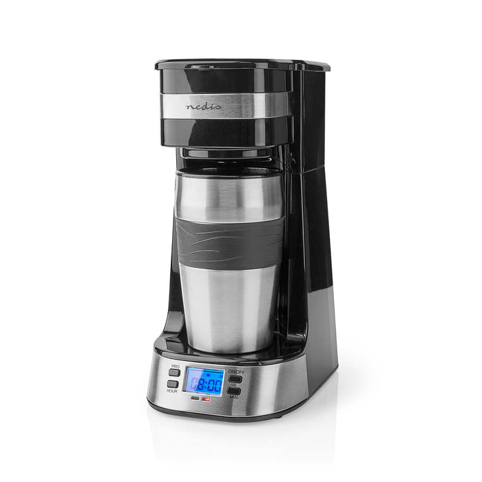 Nedis Coffee Maker - Filter Coffee, 0.4 l, 1 Cups, Switch on timer - Black / Silver