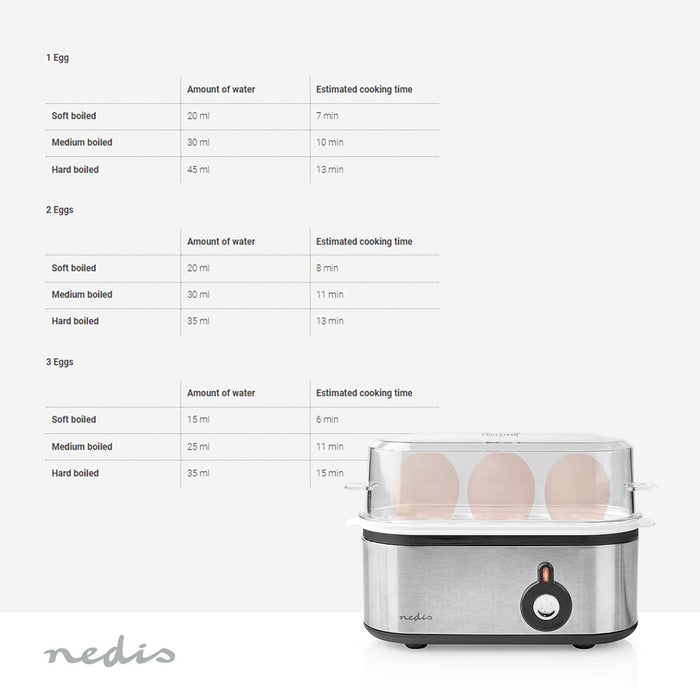 Nedis Egg Boiler - 3 Eggs - Measuring Cup - Aluminium / Black, 