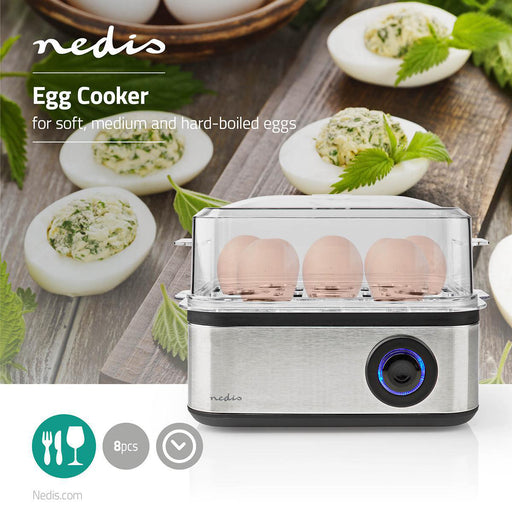 Nedis Egg Boiler - 8 Eggs - Measuring Cup - Aluminium / Black, 