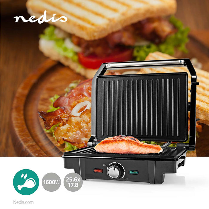 Nedis Contact Grill - 1600 W - 25.6 x 17.8 cm - Metal, 