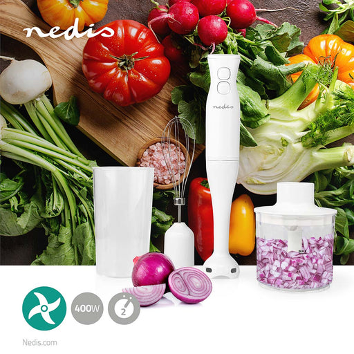 Nedis Hand Blender - 400 W, Speed settings: 2-Speed Setting, Chopper, Chopper - White